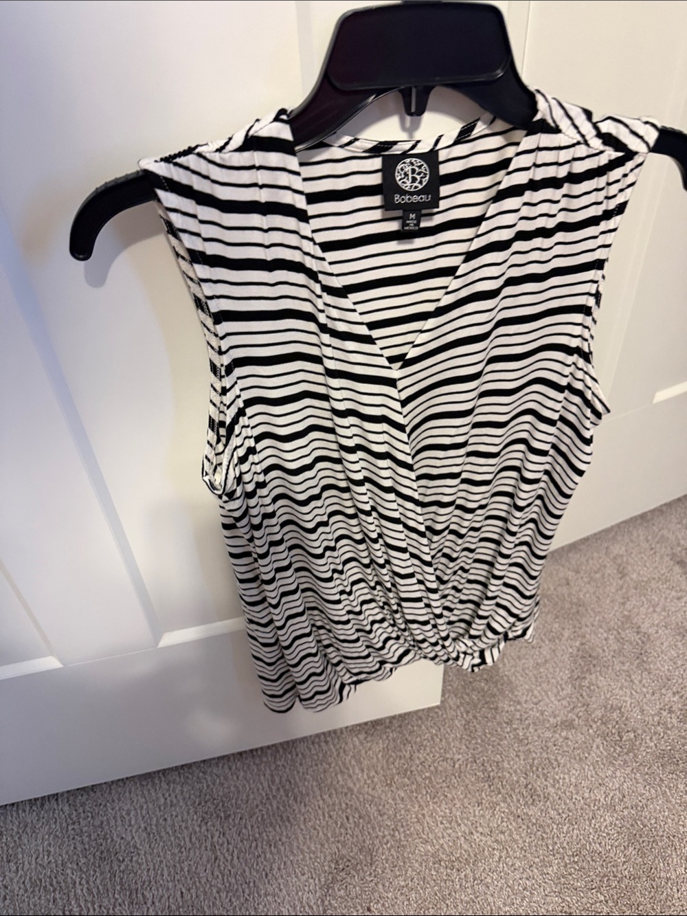 bobeau Black and White Striped Twist-Front V-Neck Camisole